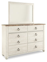 Willowton California King Panel Bed with Mirrored Dresser and 2 Nightstands in Whitewash from Ashley - Luna Furniture