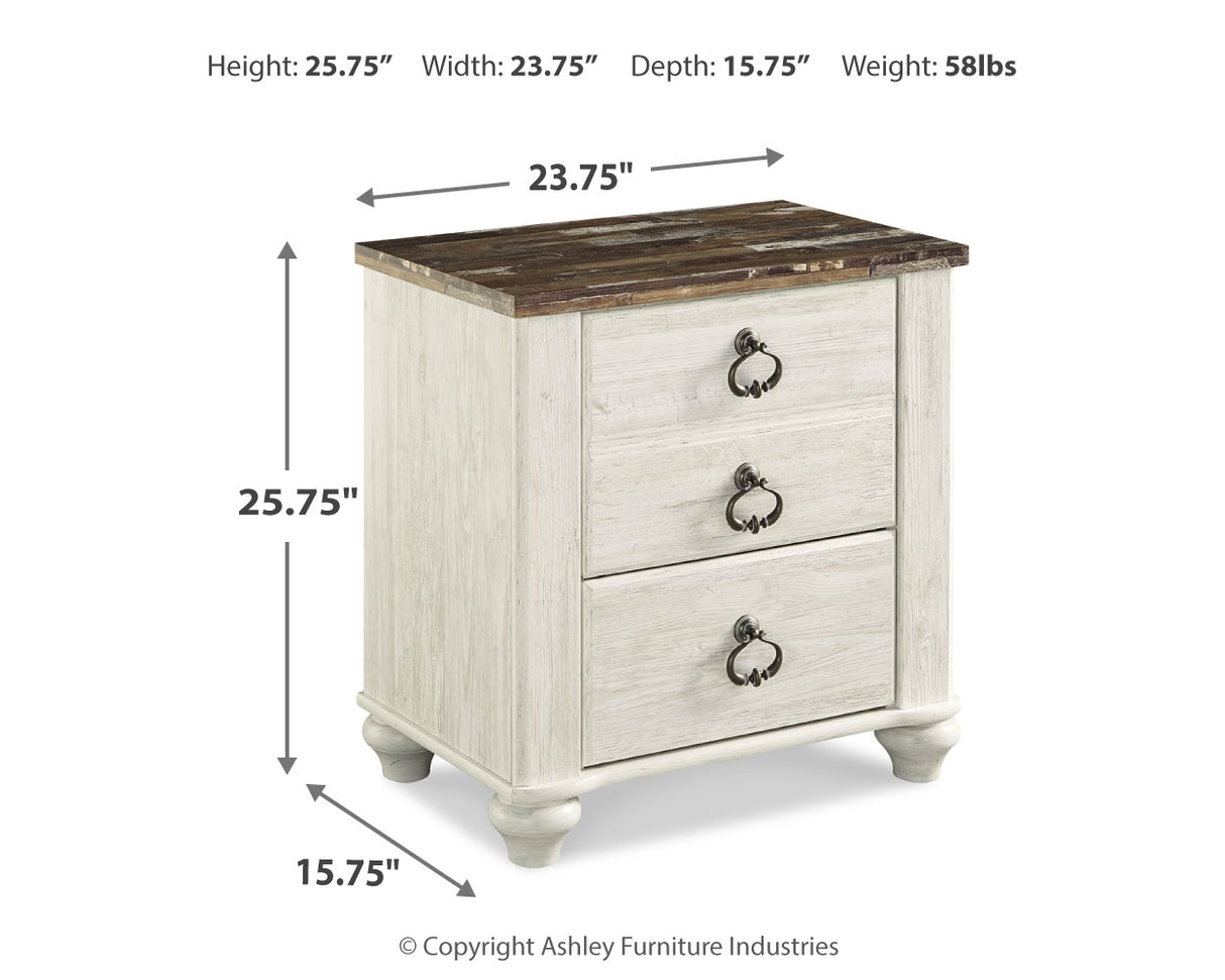 Willowton California King Panel Bed with Mirrored Dresser and 2 Nightstands in Whitewash from Ashley - Luna Furniture