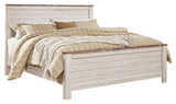 Willowton California King Panel Bed with Mirrored Dresser in Whitewash from Ashley - Luna Furniture