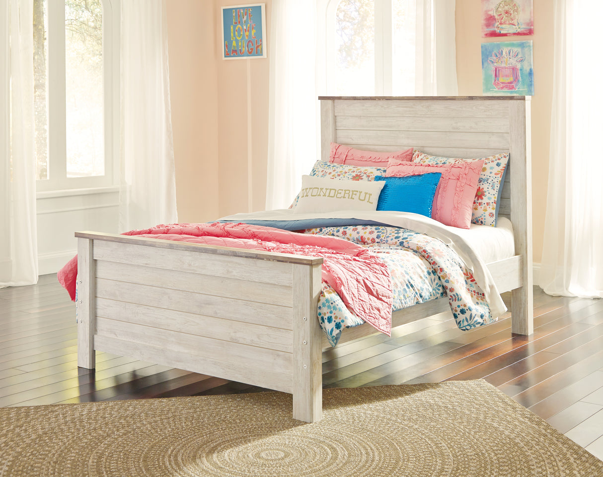 Willowton Full Panel Bed with Nightstand in Whitewash - PKG000704