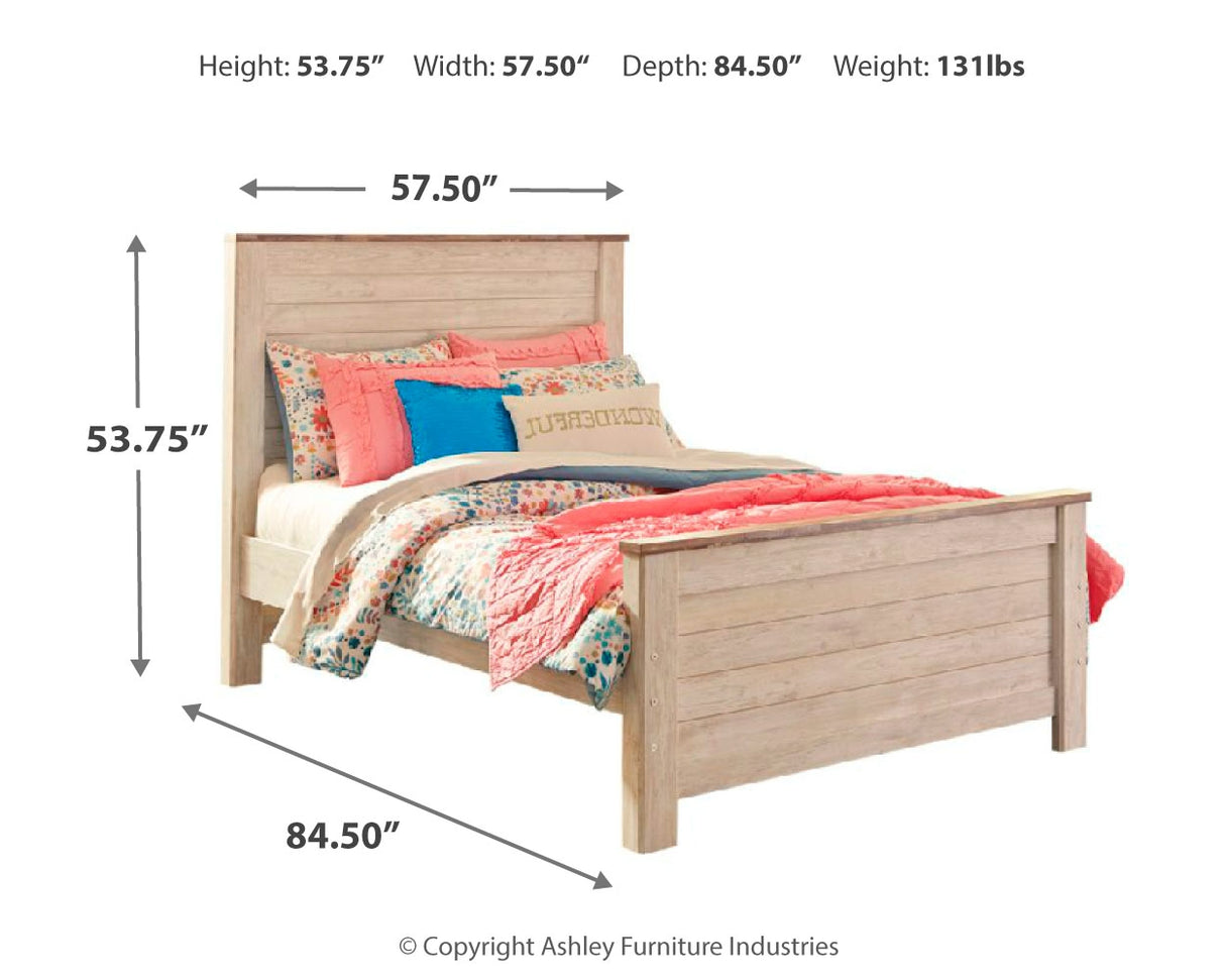 Willowton Full Panel Bed with Nightstand in Whitewash - PKG000704