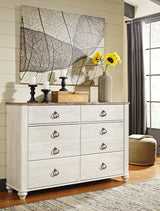 Willowton King/California King Panel Headboard Bed with Dresser in Whitewash from Ashley - Luna Furniture