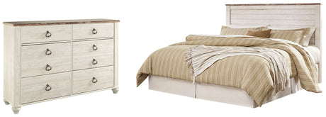 Willowton King/California King Panel Headboard Bed with Dresser in Whitewash from Ashley - Luna Furniture