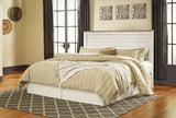 Willowton King/California King Panel Headboard Bed with Mirrored Dresser in Whitewash from Ashley - Luna Furniture