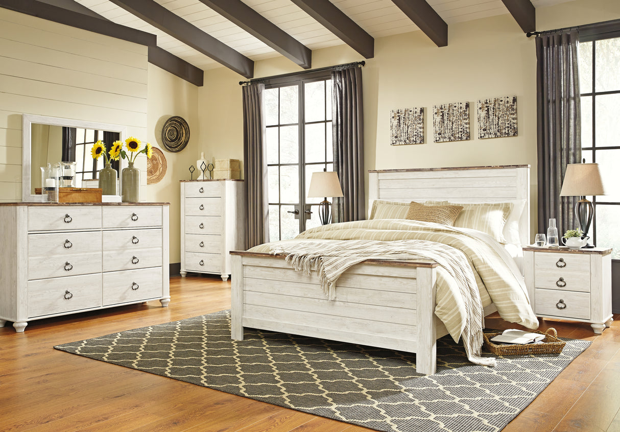 Willowton King Panel Bed with Dresser and Nightstand in Whitewash - PKG020111