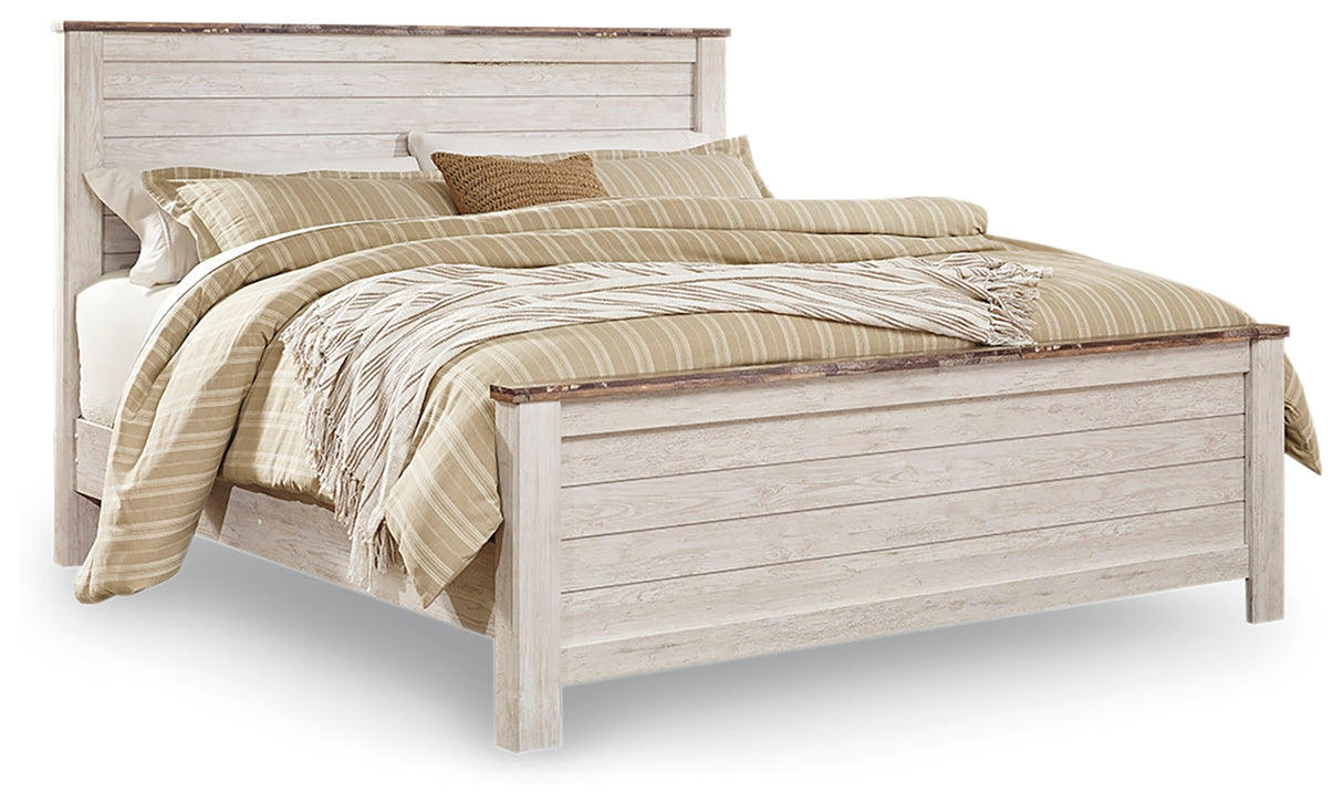 Willowton King Panel Bed with Dresser and Nightstand in Whitewash - PKG020111