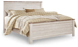 Willowton King Panel Bed with Mirrored Dresser and Nightstand in Whitewash - PKG020110