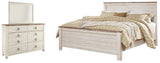 Willowton King Panel Bed with Mirrored Dresser in Whitewash - PKG004322