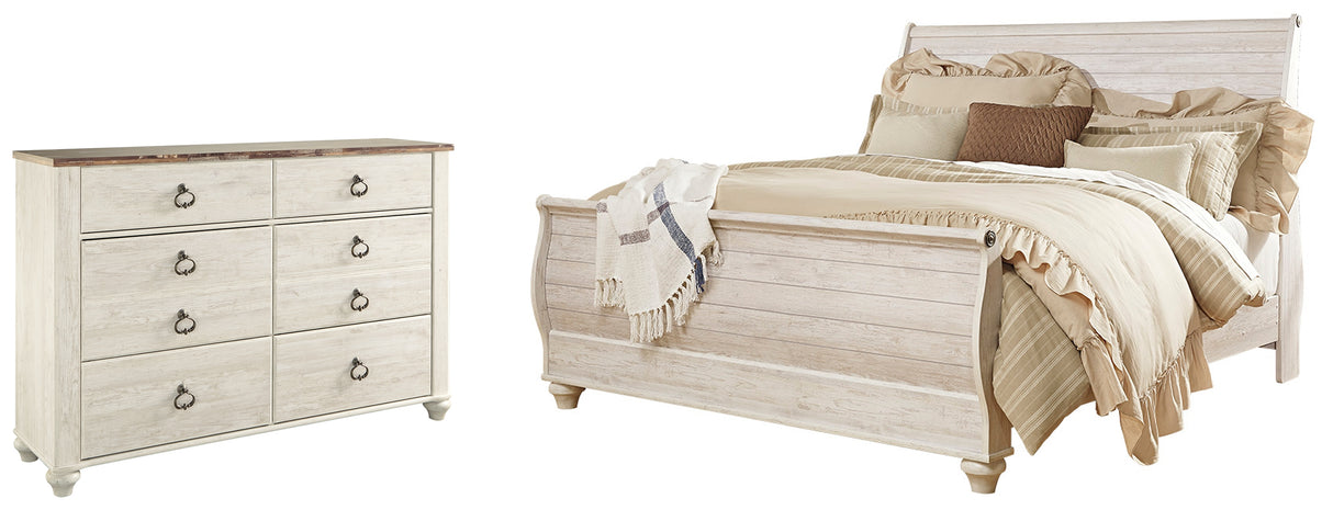 Willowton King Sleigh Bed with Dresser in Whitewash - PKG004284