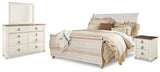 Willowton King Sleigh Bed with Mirrored Dresser and Nightstand in Whitewash - PKG014142