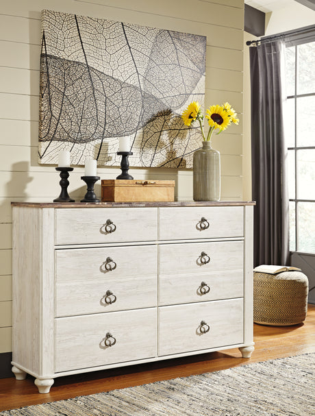 Willowton Queen/Full Panel Headboard Bed with Dresser in Whitewash from Ashley - Luna Furniture