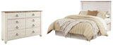 Willowton Queen/Full Panel Headboard Bed with Dresser in Whitewash from Ashley - Luna Furniture