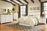 Willowton Queen/Full Panel Headboard Bed with Mirrored Dresser, Chest and Nightstand in Whitewash from Ashley - Luna Furniture