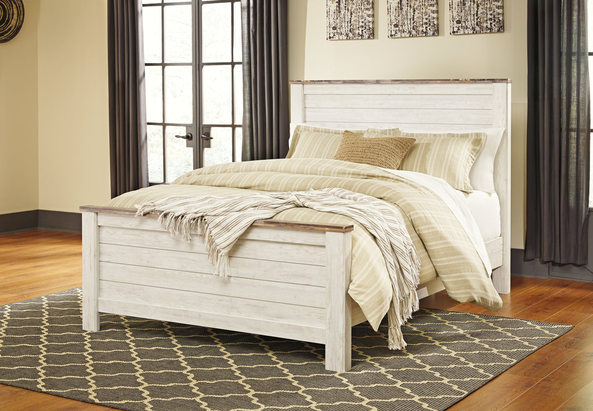 Willowton Queen Panel Bed with 2 Nightstands in Whitewash - PKG000489