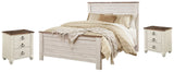 Willowton Queen Panel Bed with 2 Nightstands in Whitewash - PKG000489