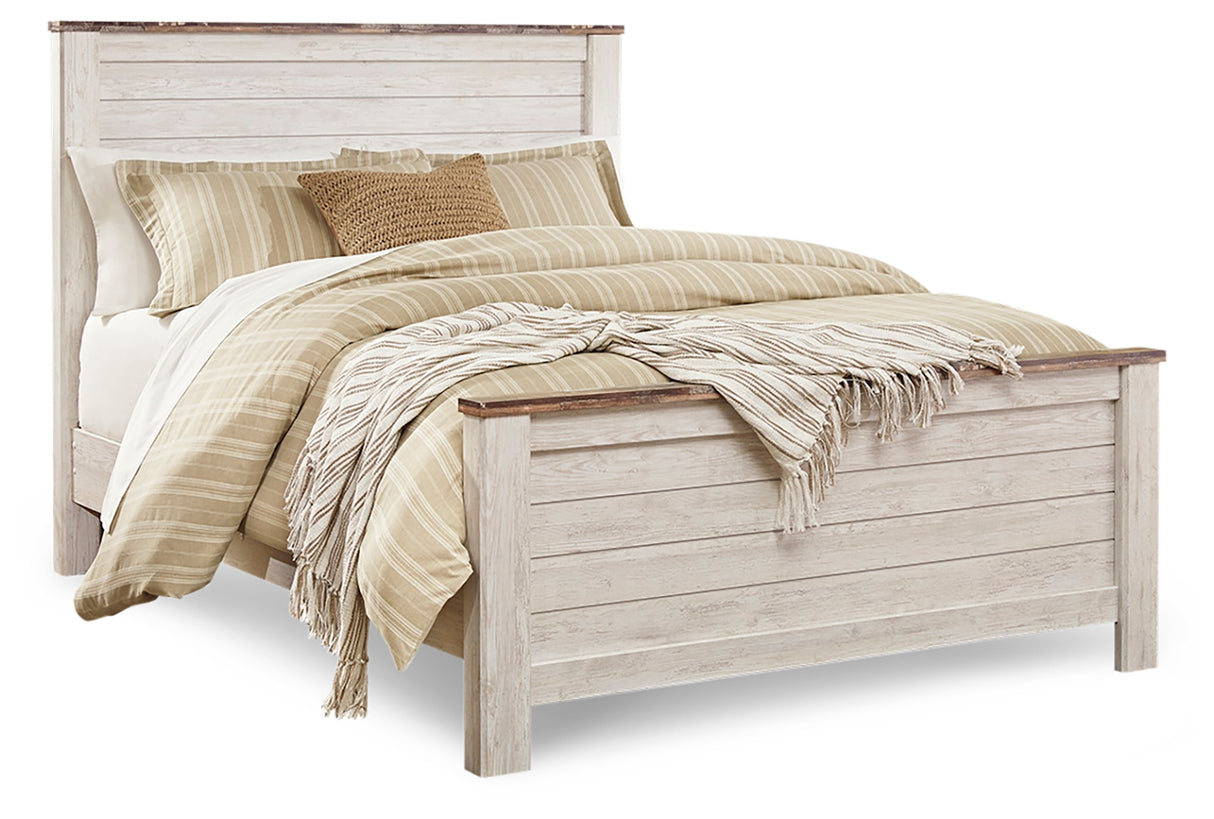 Willowton Queen Panel Bed with Dresser and Nightstand in Whitewash - PKG020109