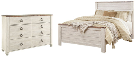 Willowton Queen Panel Bed with Dresser in Whitewash - PKG004300