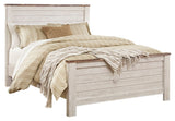 Willowton Queen Panel Bed with Mirrored Dresser and 2 Nightstands in Whitewash from Ashley - Luna Furniture