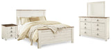 Willowton Queen Panel Bed with Mirrored Dresser and Nightstand in Whitewash - PKG020108