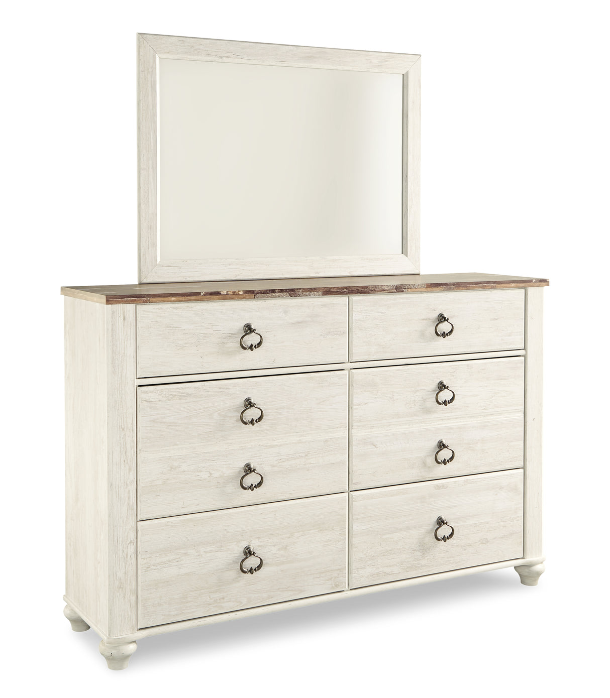 Willowton Queen Panel Bed with Mirrored Dresser in Whitewash - PKG004331