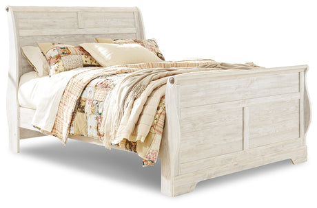 Willowton Queen Sleigh Bed with Dresser in Whitewash from Ashley - Luna Furniture