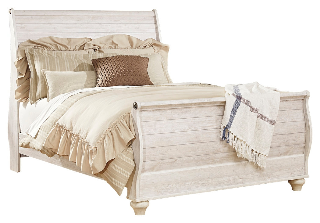 Willowton Queen Sleigh Bed with Dresser in Whitewash from Ashley - Luna Furniture