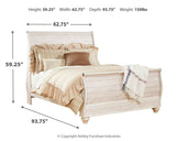 Willowton Queen Sleigh Bed with Mirrored Dresser and Nightstand in Whitewash - PKG014049