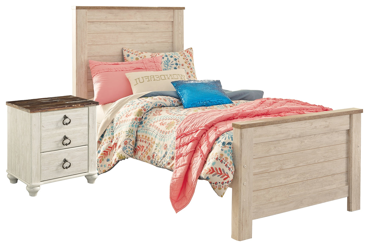 Willowton Twin Panel Bed with Nightstand in Whitewash - PKG000703