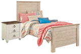 Willowton Twin Panel Bed with Nightstand in Whitewash - PKG000703