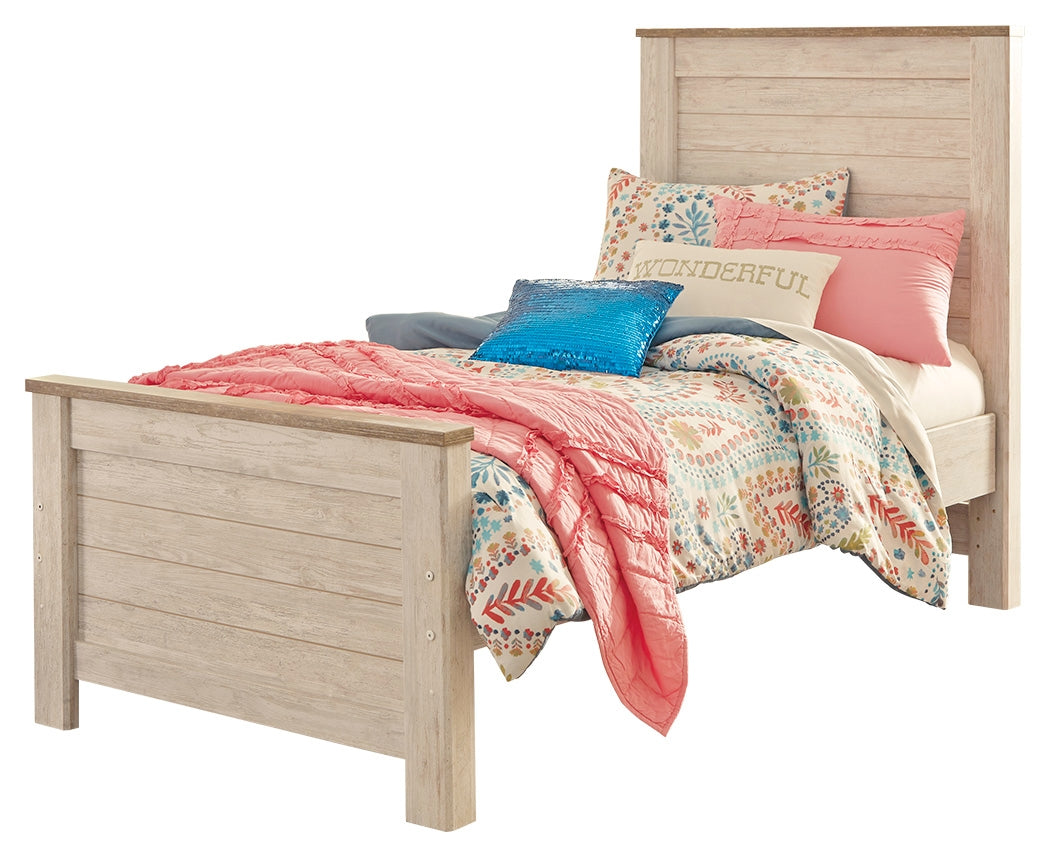 Willowton Twin Panel Bed with Nightstand in Whitewash - PKG000703