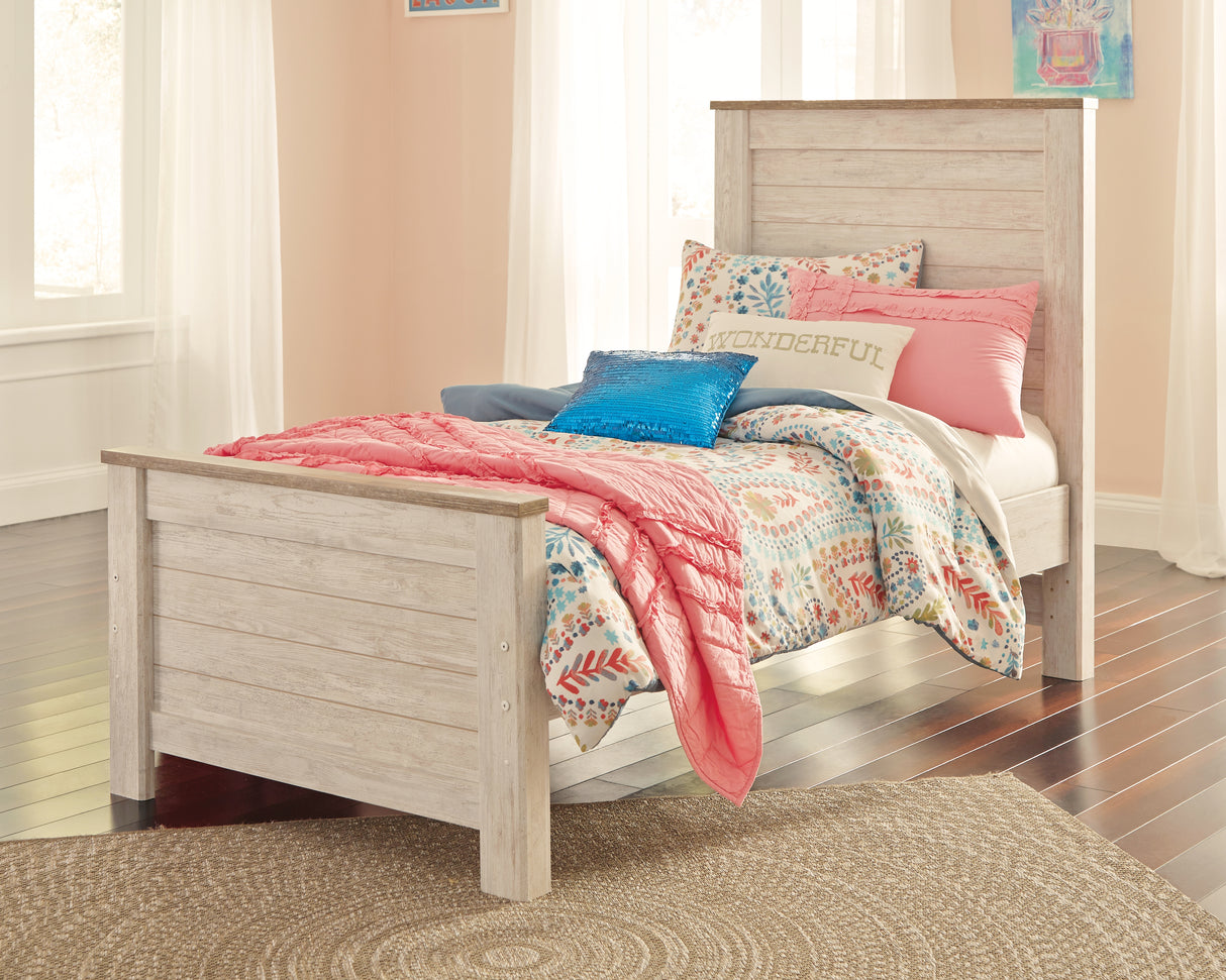 Willowton Twin Panel Bed with Nightstand in Whitewash - PKG000703