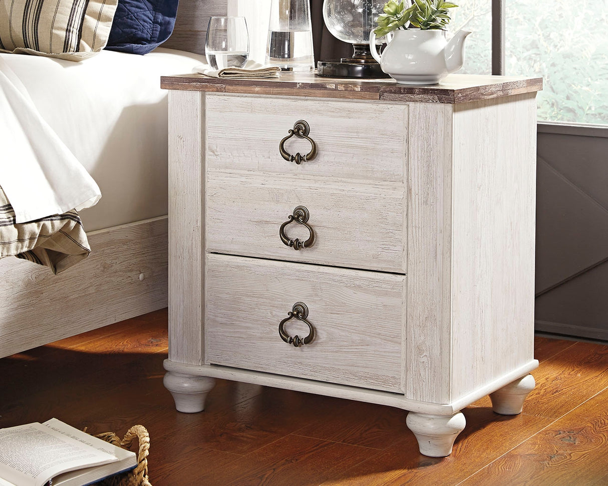 Willowton Twin Panel Bed with Nightstand in Whitewash - PKG000703