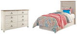 Willowton Twin Panel Headboard Bed with Dresser in Whitewash - PKG004278