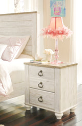 Willowton Twin Panel Headboard Bed with Mirrored Dresser and 2 Nightstands in Whitewash from Ashley - Luna Furniture