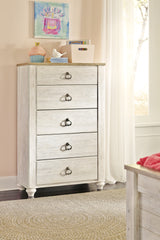 Willowton Twin Panel Headboard Bed with Mirrored Dresser, Chest and Nightstand in Whitewash from Ashley - Luna Furniture