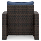 Windglow Outdoor Loveseat and 2 Chairs with Coffee Table in Blue/Brown from Ashley - Luna Furniture