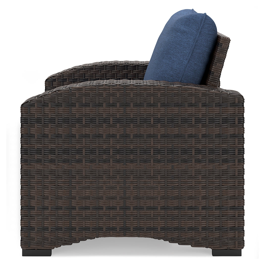 Windglow Outdoor Loveseat and 2 Chairs with Coffee Table in Blue/Brown from Ashley - Luna Furniture