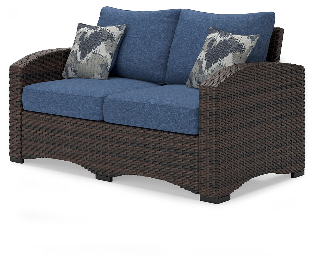 Windglow Outdoor Loveseat and 2 Chairs with Coffee Table in Blue/Brown from Ashley - Luna Furniture