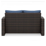 Windglow Outdoor Loveseat and 2 Chairs with Coffee Table in Blue/Brown from Ashley - Luna Furniture