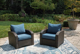 Windglow Outdoor Loveseat and 2 Chairs with Coffee Table in Blue/Brown from Ashley - Luna Furniture