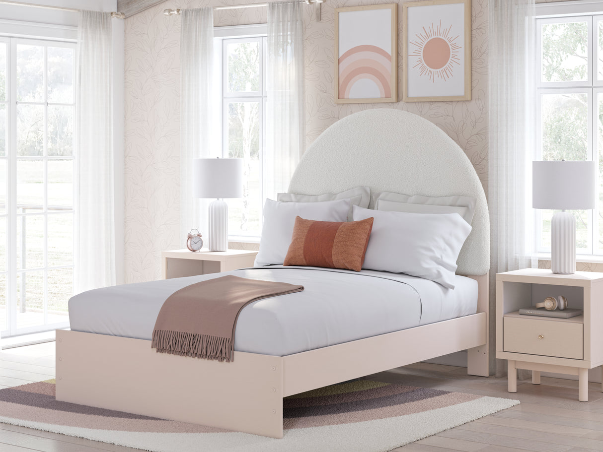 Wistenpine Full Upholstered Panel Bed with 2 Nightstands in Blush from Ashley - Luna Furniture