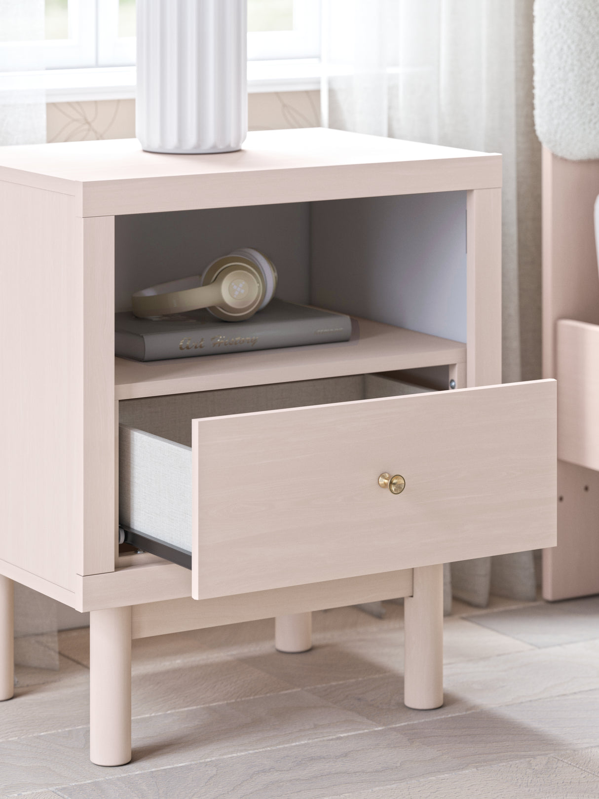 Wistenpine Full Upholstered Panel Bed with 2 Nightstands in Blush from Ashley - Luna Furniture