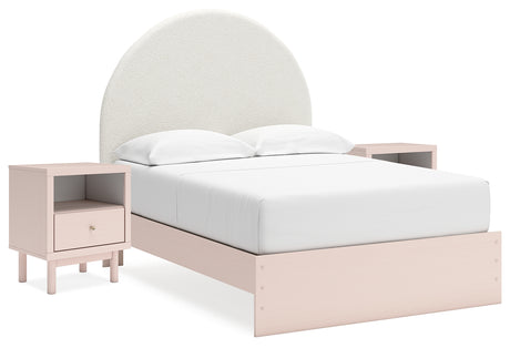 Wistenpine Full Upholstered Panel Bed with 2 Nightstands in Blush - PKG018942