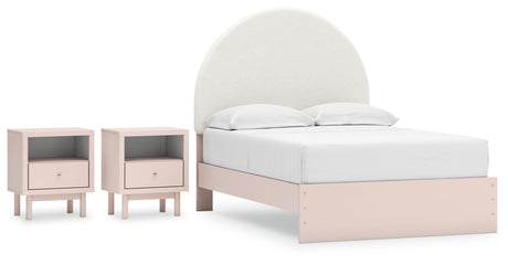 Wistenpine Full Upholstered Panel Bed with 2 Nightstands in Blush from Ashley - Luna Furniture