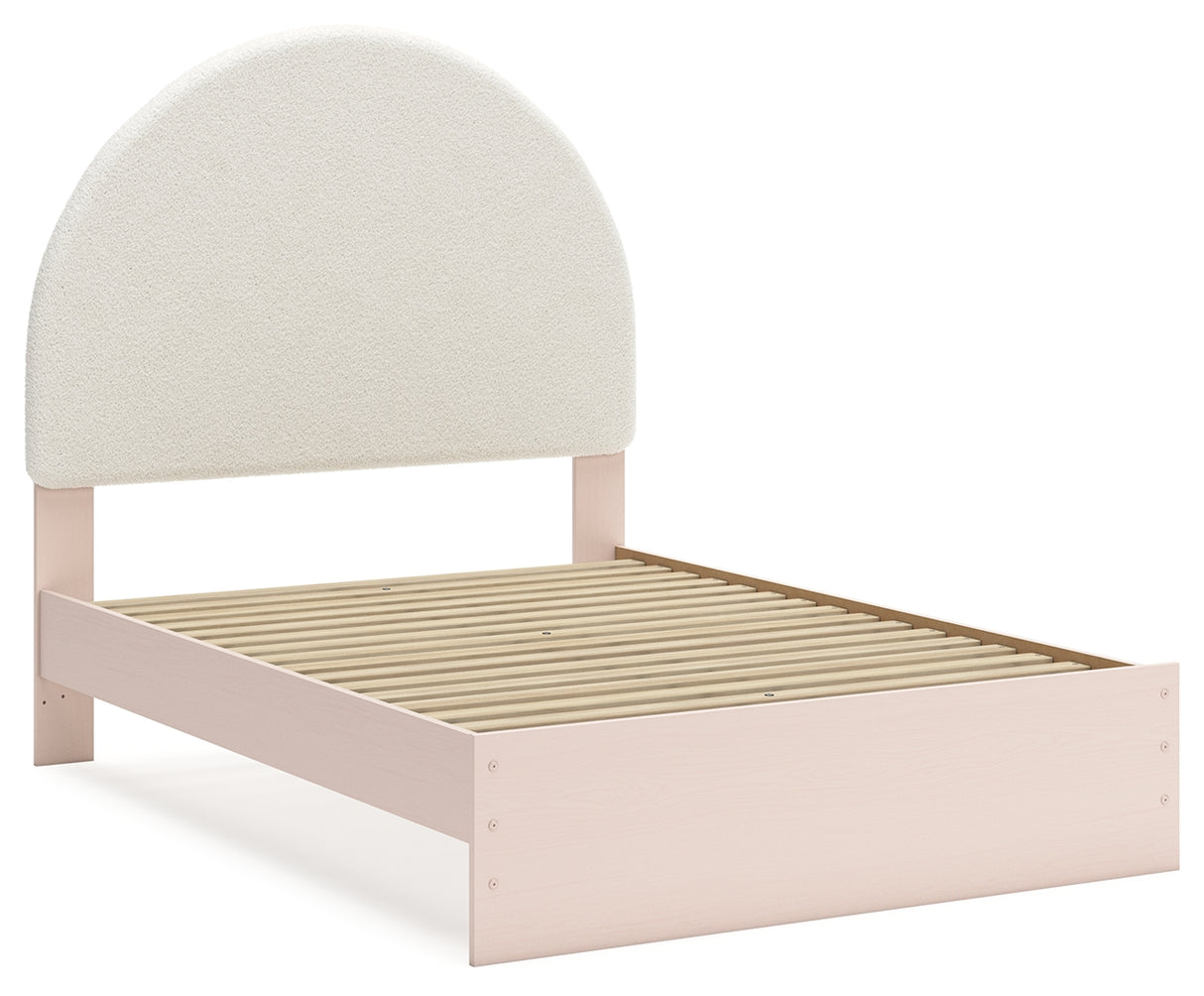 Wistenpine Full Upholstered Panel Bed with 2 Nightstands in Blush from Ashley - Luna Furniture