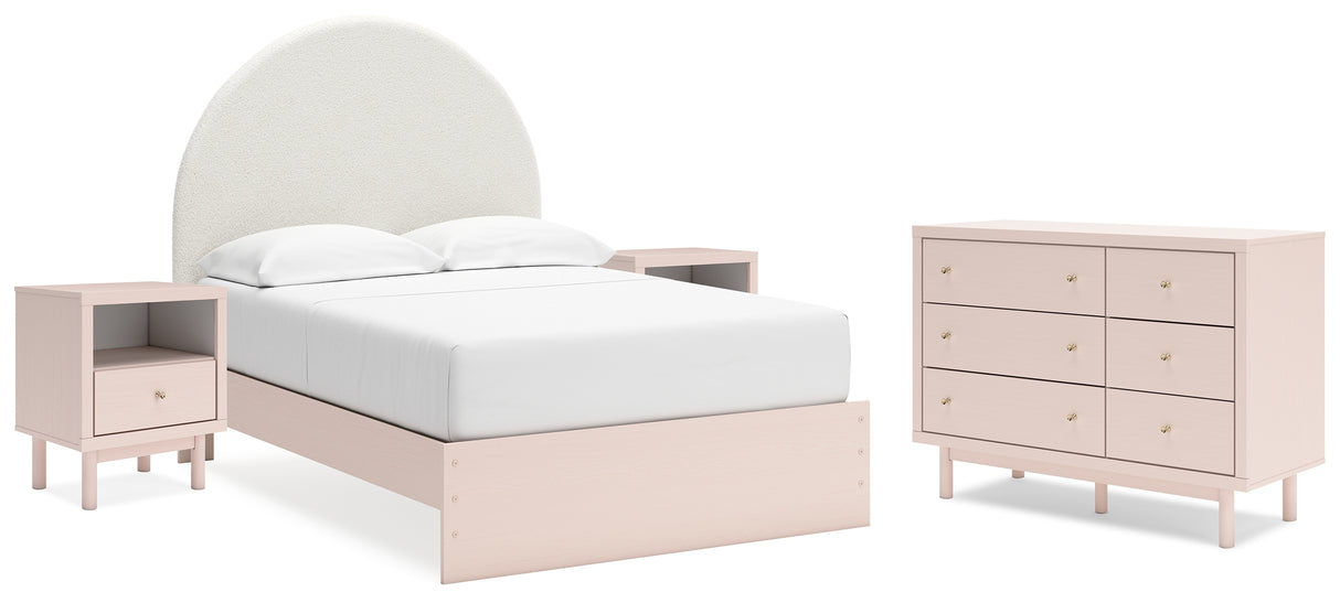 Wistenpine Full Upholstered Panel Bed with Dresser and 2 Nightstands in Blush - PKG018941