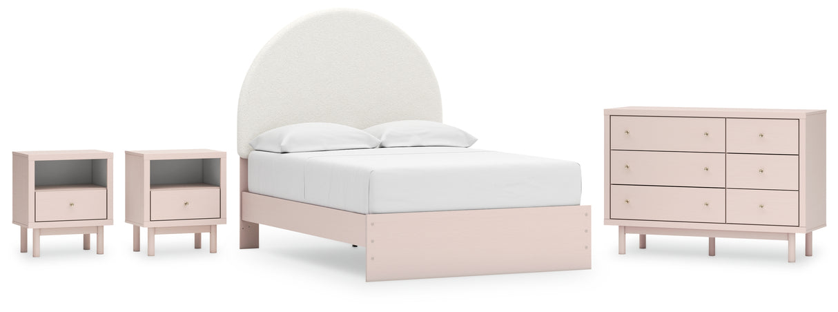 Wistenpine Full Upholstered Panel Bed with Dresser and 2 Nightstands in Blush from Ashley - Luna Furniture