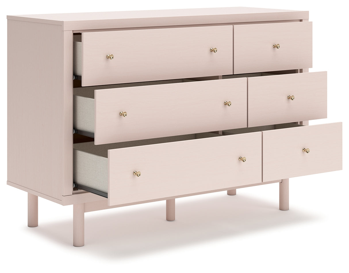 Wistenpine Full Upholstered Panel Bed with Dresser and 2 Nightstands in Blush from Ashley - Luna Furniture