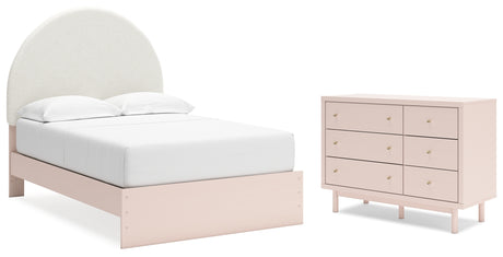 Wistenpine Full Upholstered Panel Bed with Dresser in Blush - PKG018726