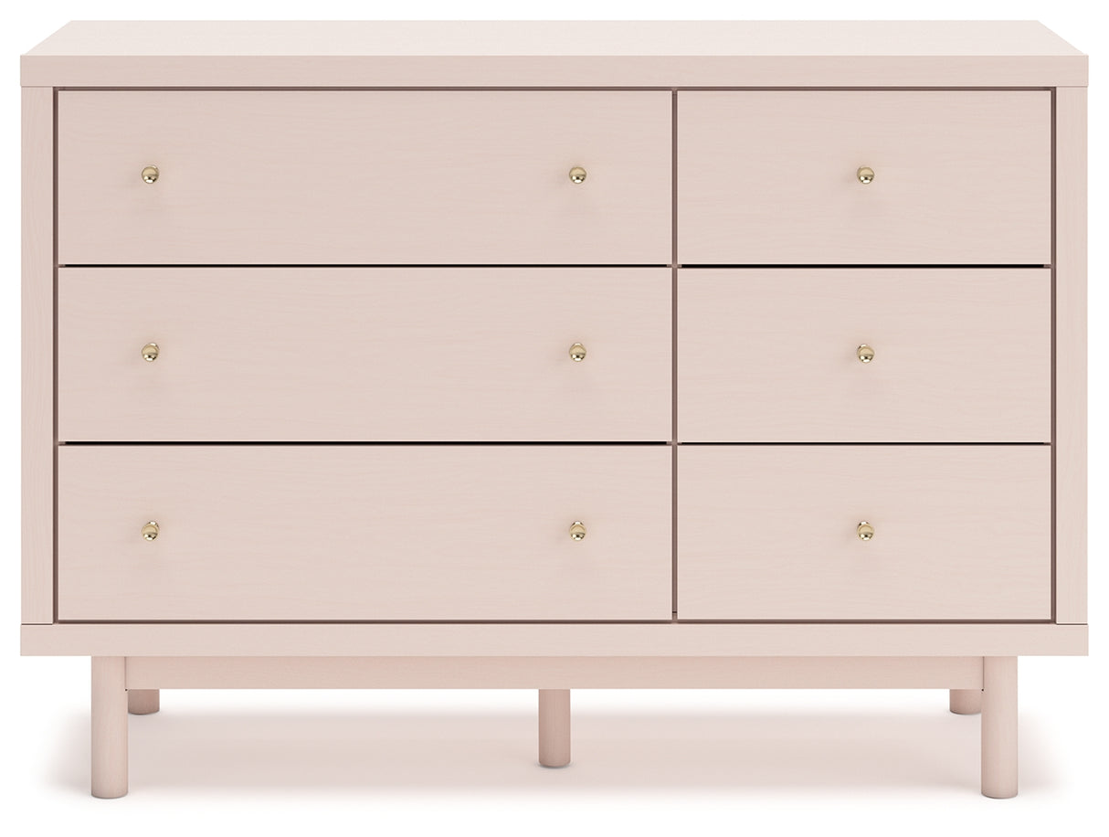 Wistenpine Full Upholstered Panel Bed with Dresser in Blush from Ashley - Luna Furniture